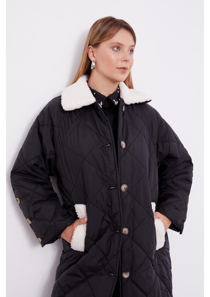 Siyah Kürk Detaylı Kapitone Mont fırsatları