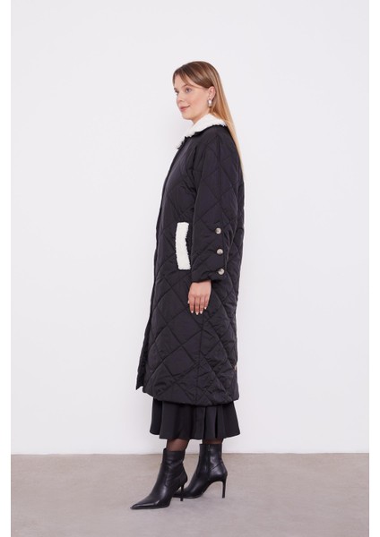 Siyah Kürk Detaylı Kapitone Mont indirimleri