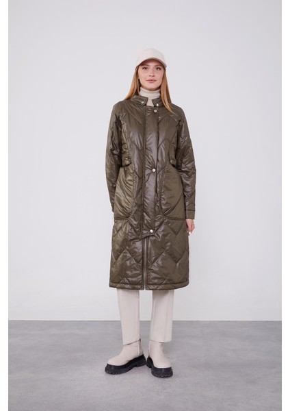 Haki Yüksek Cep Kapitone Şişme Mont fiyatları