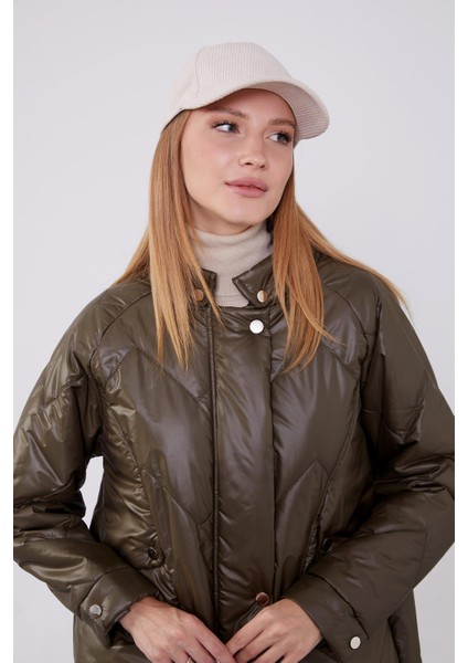 Haki Yüksek Cep Kapitone Şişme Mont fırsatları