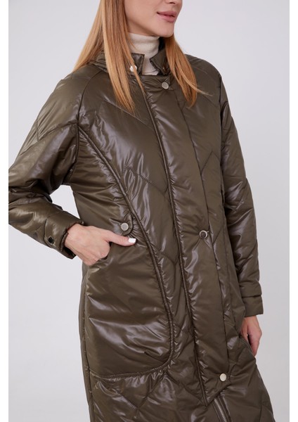 Haki Yüksek Cep Kapitone Şişme Mont indirimleri