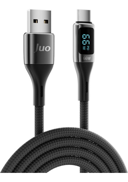 66W Dijital LED Ekranlı Örgülü Usb-A To USB Type-C Hızlı Şarj ve Data Kablosu 1 Metre