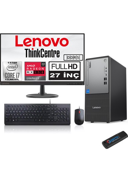 Thinkcentre Neo 50T Gen5 Intel Core I7 13700 32GB Ddr5 1tb SSD 27 Inç Monitör Windows 11 Pro Radeon RX550 5502712UB000LTRW13+ZETTA Flash Bellek
