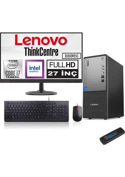 Thinkcentre Neo 50T Gen5 Intel Core I7 13700 96GB Ddr5 4tb SSD 27 Inç Monitör Windows 11 Pro Intel UHD 770 2712UB000LTRW30+ZETTA Flash Bellek