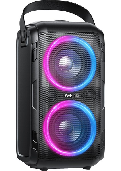 W-Kıng T9-2 Bluetooth Hoparlör 180W Partybox 24S Dinleme Işıklı Ipx5 Kablosuz Stereo Tws Ses Bombası Siyah