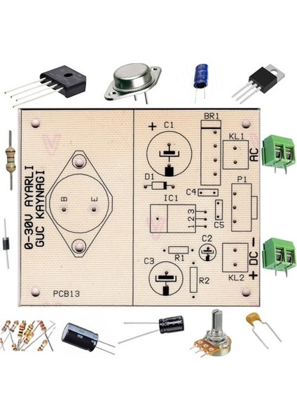 0-30V 1.5A Ayarlı Güç Kaynağı Devresi Ac Giriş Dc Çıkış - Demonte(Montesiz)