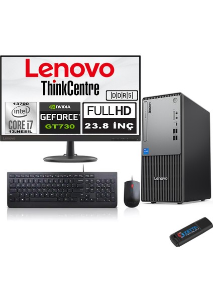 Thinkcentre Neo 50T Gen5 Intel Core I7 13700 96GB Ddr5 1tb SSD 23.8 Inç Monitör Freedos Nvidia GT730 7302412UB000LTRF28+ZETTA Flash Bellek