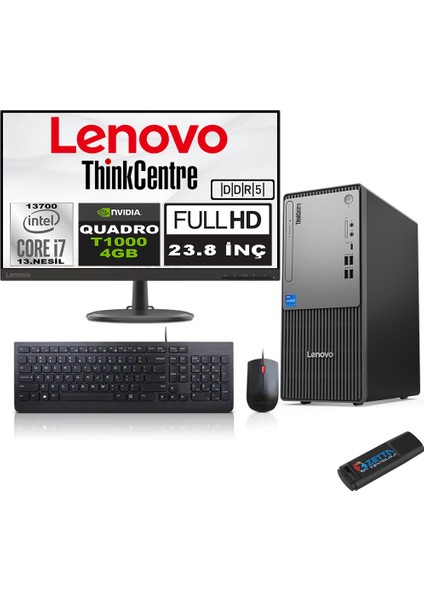 Thinkcentre Neo 50T Gen5 Intel Core I7 13700 48GB Ddr5 2tb SSD 23.8 Inç Monitör Freedos Quadro T1000 10002412UB000LTRF19+ZETTA Flash Bellek