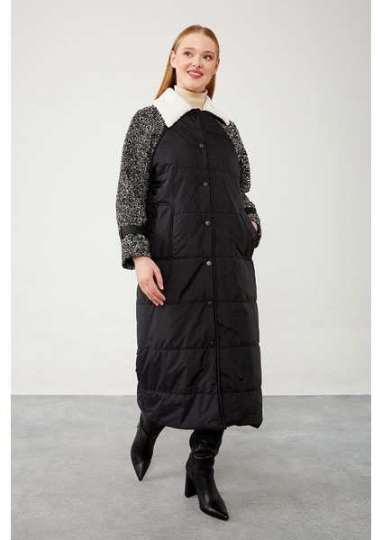 Siyah Örme Kollu Kapitone Şişme Mont