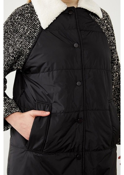 Siyah Örme Kollu Kapitone Şişme Mont fırsatları