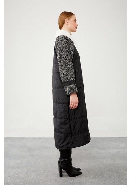 Siyah Örme Kollu Kapitone Şişme Mont indirimleri