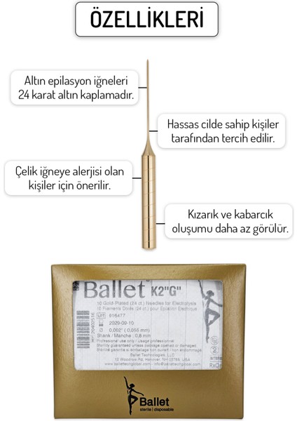 50 Adet K2 Altın Epilasyon İğnesi 50'li K2 Gold İğne