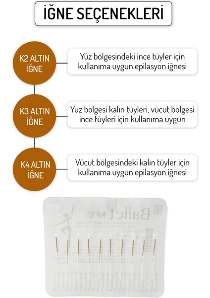 50 Adet K2 Altın Epilasyon İğnesi 50'li K2 Gold İğne