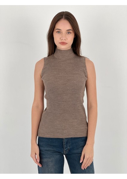 Boğazlı Kolsuz Triko Kadın Ince Kazak Women Sleeveless Knitwear