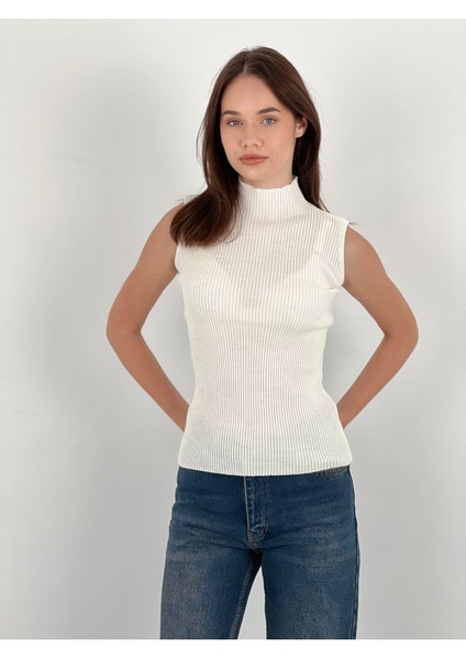 Boğazlı Kolsuz Triko Kadın Ince Kazak Women Sleeveless Knitwear