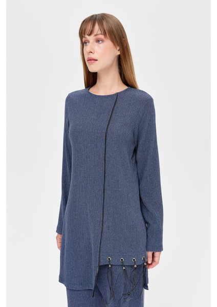 Deri Püskül Detaylı Pantolonlu Takım Indigo fiyatları