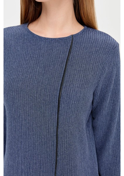 Deri Püskül Detaylı Pantolonlu Takım Indigo modelleri