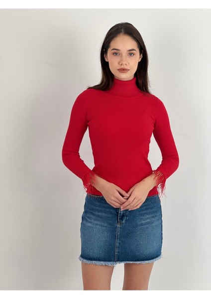 Boğazlı Uzun Kollu Kadın Triko Kazak Women Knitwear