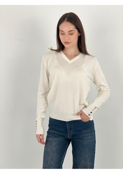 Uzun Kollu Long Sleeve V Yaka V-Neck Kadın Triko Kazak Women Knitwear