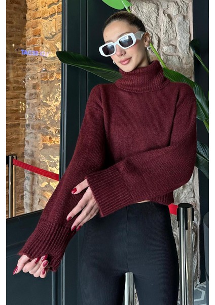 Bordo Boğazlı Kadın Triko Kazak MG2255 fiyatları