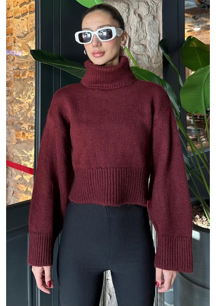 Bordo Boğazlı Kadın Triko Kazak MG2255 fırsatları