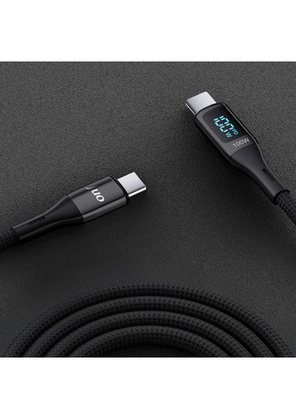 100W 5A Qc4.0 Dijital LED Ekranlı E-Mark Çipli USB Pd Type-C Hızlı Şarj ve Data Kablosu 2 Metre