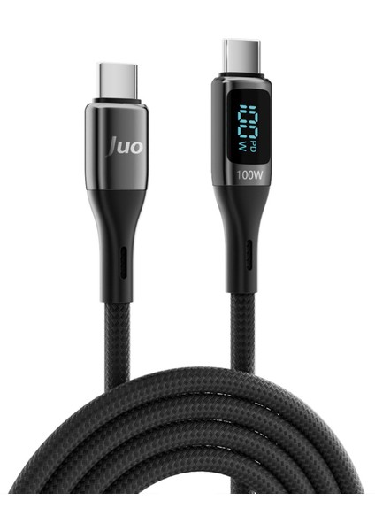 100W 5A Qc4.0 Dijital LED Ekranlı E-Mark Çipli USB Pd Type-C Hızlı Şarj ve Data Kablosu 2 Metre