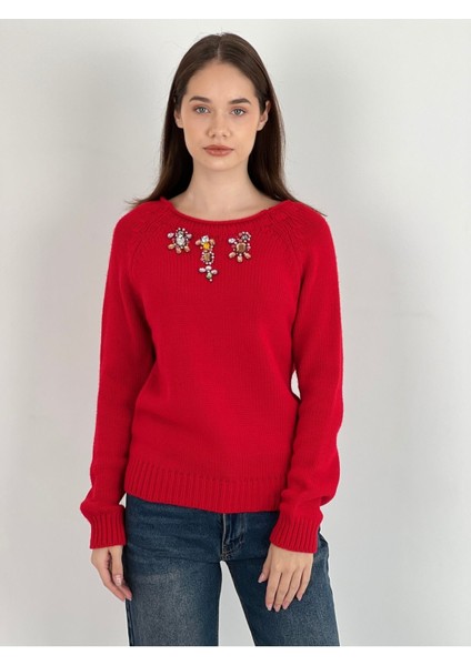 Uzun Kollu Long Sleeve Taş Detaylı Kadın Triko Kazak Women Knitwear