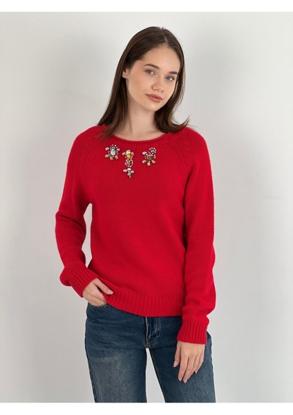 Uzun Kollu Long Sleeve Taş Detaylı Kadın Triko Kazak Women Knitwear fırsatları
