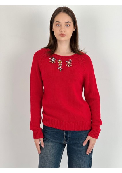 Uzun Kollu Long Sleeve Taş Detaylı Kadın Triko Kazak Women Knitwear indirimleri