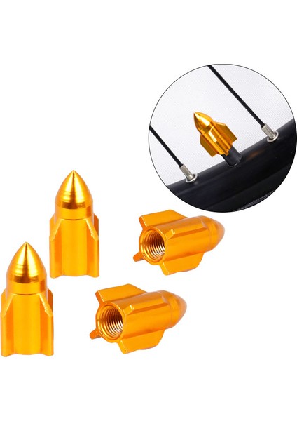 Altın 4 Adet Tarzı Bisiklet Schrader Vana Kapağı Roket Şekilli Lastik Nozül Adaptörü Av Kapak Eloksal Alaşımlı Kapak Döngü Valf Parçaları (Yurt Dışından)