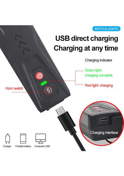 No.7 Tarzı Bisiklet Işığı ve Klaksonlu Far USB Şarjlı Kablosuz Dağ Bisikleti Gece Sürme Aydınlatma Klakson Bisiklet Aksesuarları (Yurt Dışından) indirimleri