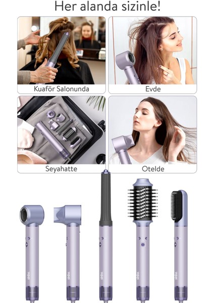 Pro Airwrap Compact Uzun Multi-styler Hava Üfleme 5in1 Saç Şekillendirici Bldc Motor Shd-1719 -Mor