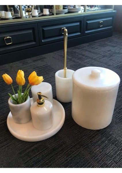 Dekoratif Beyaz Mermer Gold Detaylı 7 Li Banyo Seti Takımı fiyatları