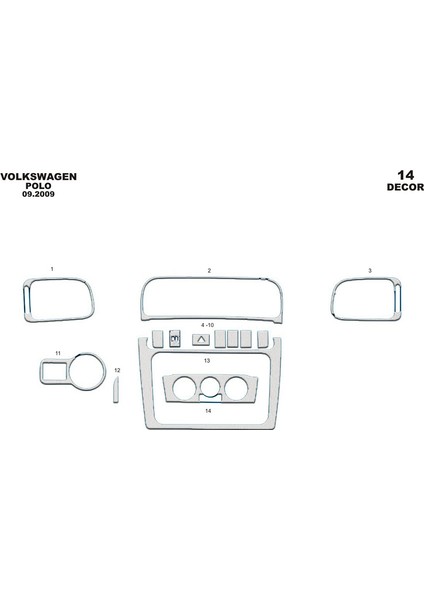 Volkswagen Polo Konsol-Maun Kaplama 2009 14 Parça