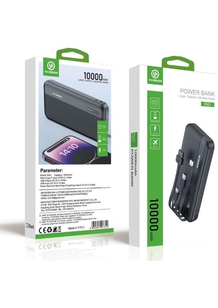 ® 1000 Mah Micro Type-C USB Lightning 4 Kablolu Hızlı Kablosuz Şarj Powerbank