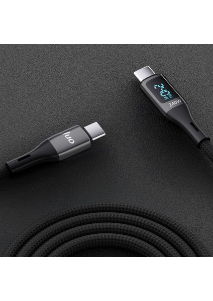 240W Dijital LED Ekranlı E-Mark Çipli Pd 3.1 USB Type-C To Type-C Hızlı Şarj ve Data Kablosu 1 Metre