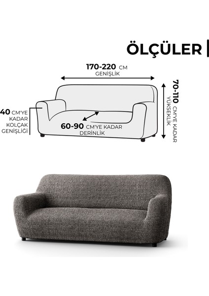 Lastikli Esnek ve Yıkanabilir 3 Kişilik Koltuk Örtüsü Çekyat Kanepe Kılıfı -Gri