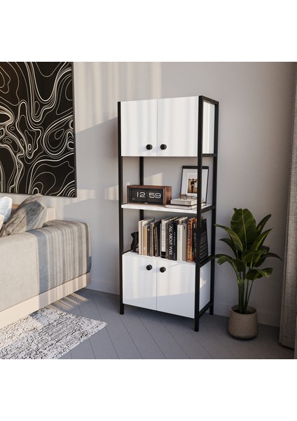 Ygdecor Metal Kitaplık 5 Raflı Kapaklı Kitaplık Çok Amaçlı Dosya Kitap Rafı Ofis Salon Raf