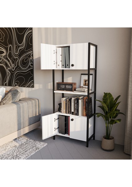 Ygdecor Metal Kitaplık 5 Raflı Kapaklı Kitaplık Çok Amaçlı Dosya Kitap Rafı Ofis Salon Raf fırsatları