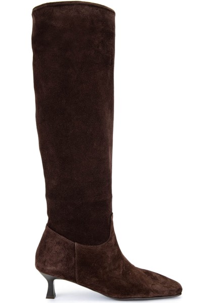 Kadın Deri Kahverengi Süet Topuklu Çizme 1078 022 Bn Czm SK24-25 Kahve Suet