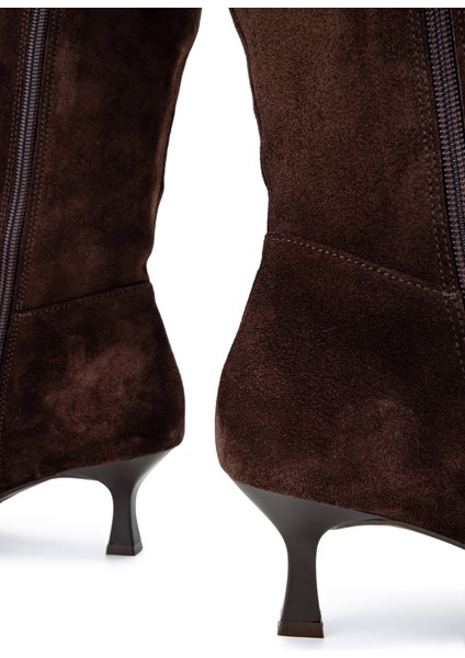 Kadın Deri Kahverengi Süet Topuklu Çizme 1078 022 Bn Czm SK24-25 Kahve Suet indirimleri