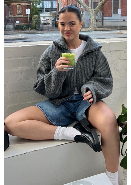 Antrasit Çift Fermuarlı Triko Hırka MG2256 fiyatları