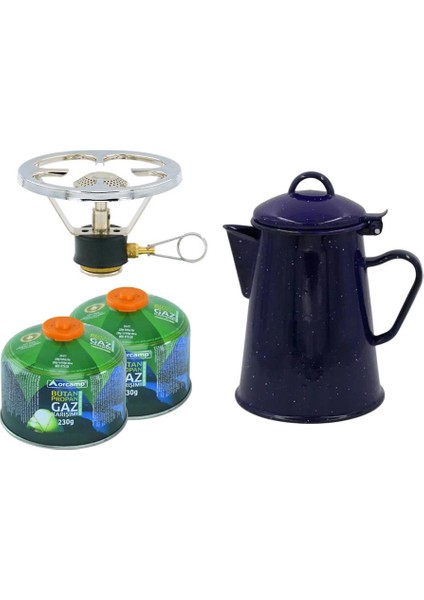 Siboplu Kartuş Ocak+2 Adet 230 gr Tüp+Retro Emaye Demlik ORC-001-B2