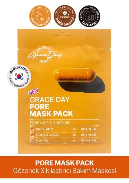 Gözenek Bakımı Için Vitamin ve Aha Bha Pha Içeren Kağıt Maske Grace Day Pore Mask Pack