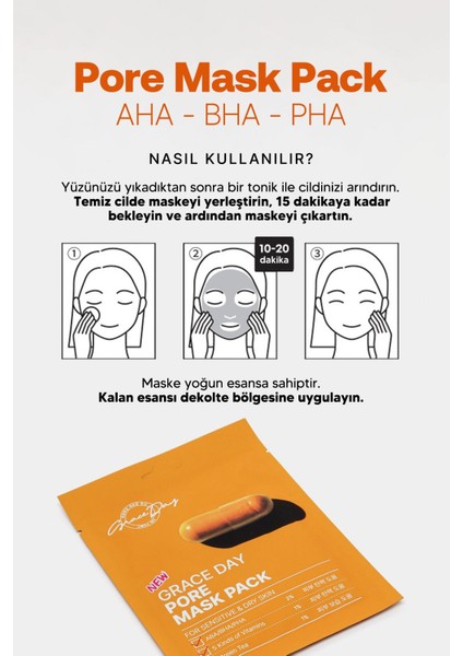 Gözenek Bakımı Için Vitamin ve Aha Bha Pha Içeren Kağıt Maske Grace Day Pore Mask Pack