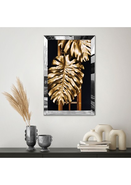 Gold Aynalı Pleksi Çerçeveli Gold Yaprak Görseli Tablo fiyatları
