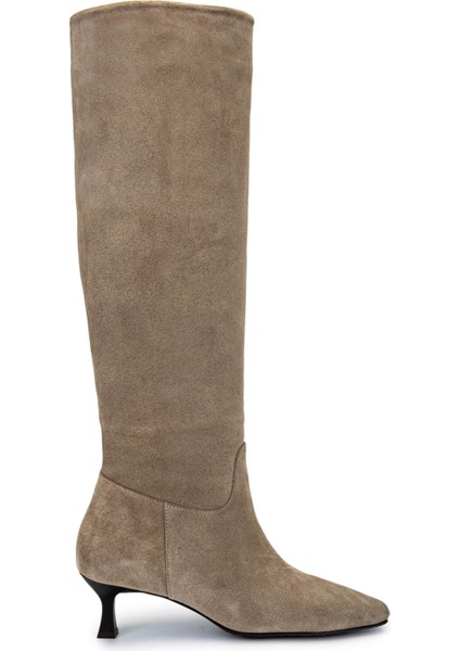 Kadın Deri Bej Süet Topuklu Çizme 1078 022 Bn Czm Sk24-25 Bej Suet