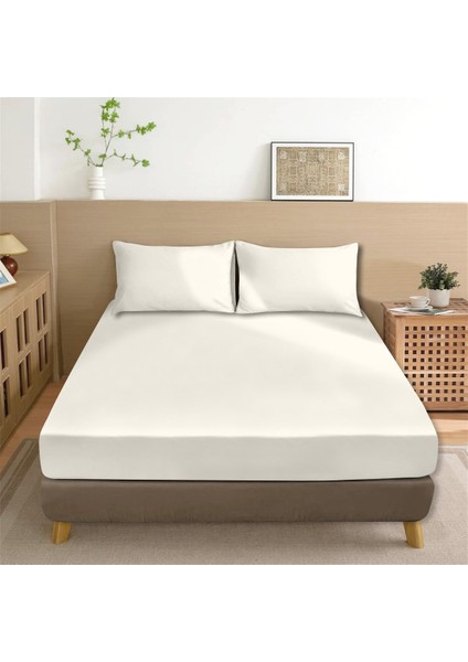 Organik Pamuk Akfil Düz Çarşaf Seti Çift Kişilik 240X260 cm Kırık Beyaz