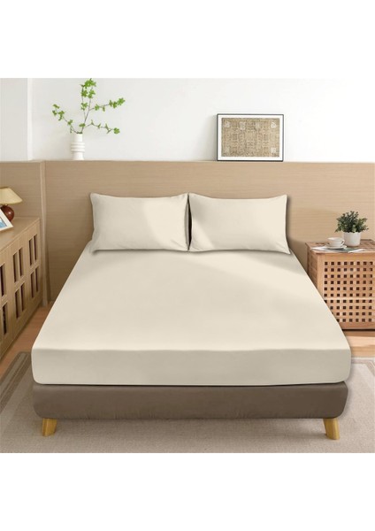 Organik Pamuk Akfil Düz Çarşaf Seti Çift Kişilik 240X260 cm Krem